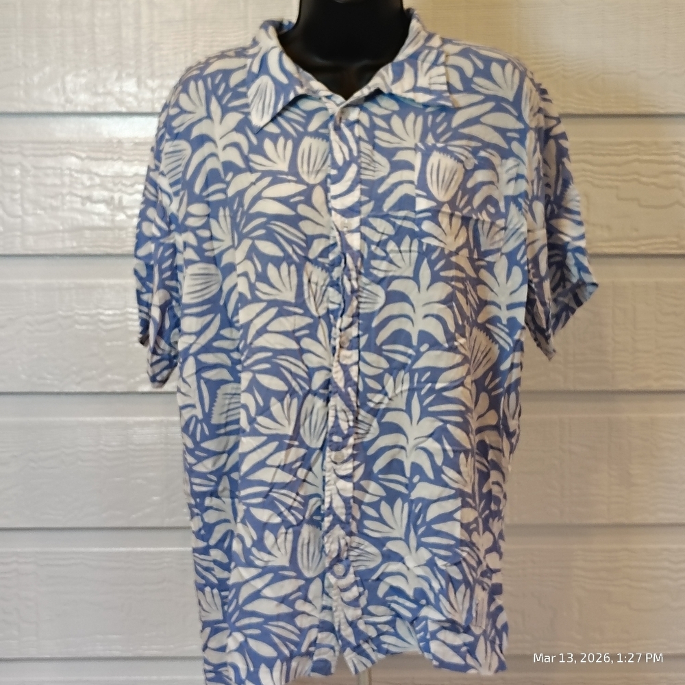 ALL FENIX MELBOURNE AUSTRALIA WOMENS LG BLUE HAWAIIAN BUTTON DOWN SHIRT